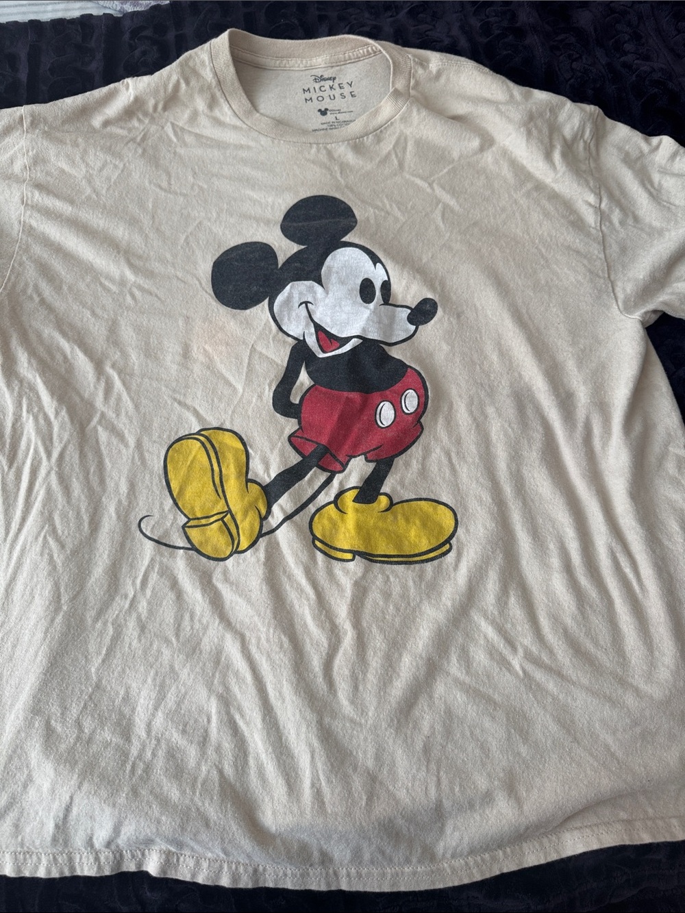 Disney Cream Mickey Mouse Graphic Tee with Red & Yellow Accents